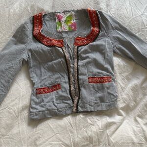 Free People Gray and Red Blazer with Elegant Detailing
